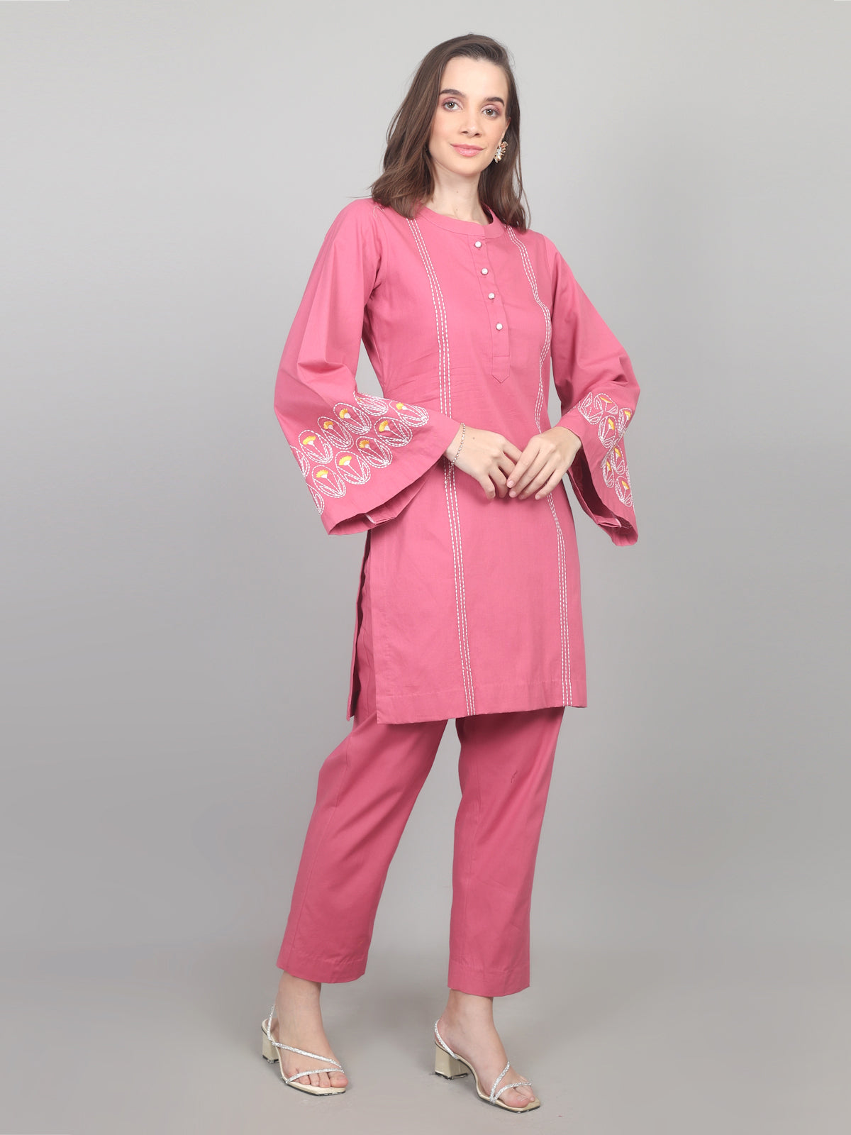 Rosewood Charm Embroidered Cotton Poplin Co-ord Set