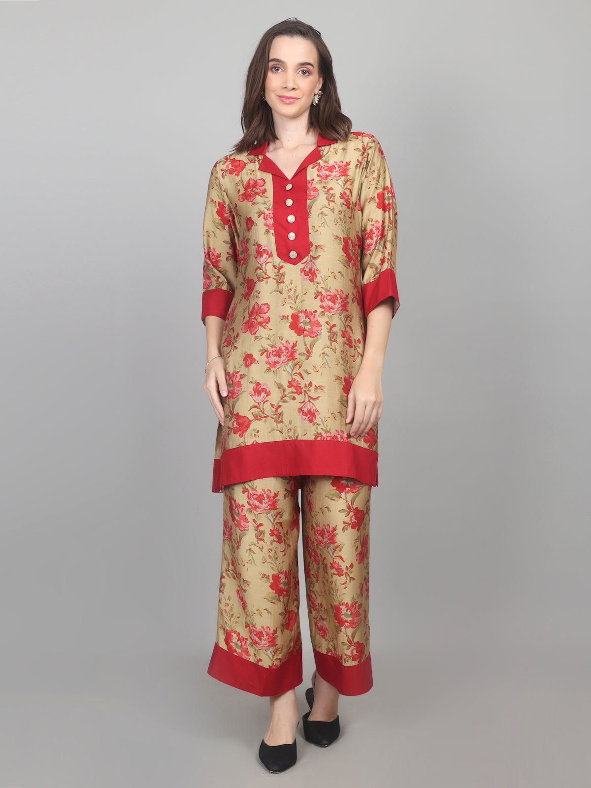 Réd Gold Chanderi Set
