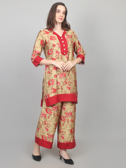 Réd Gold Chanderi Set