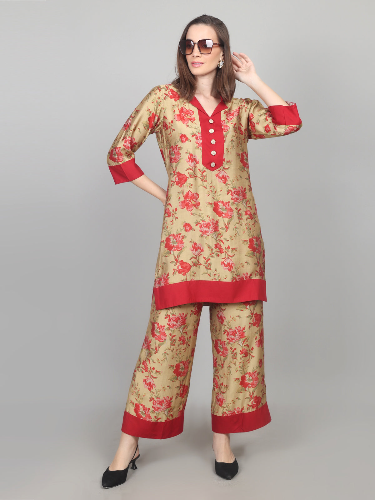 Réd Gold Chanderi Set