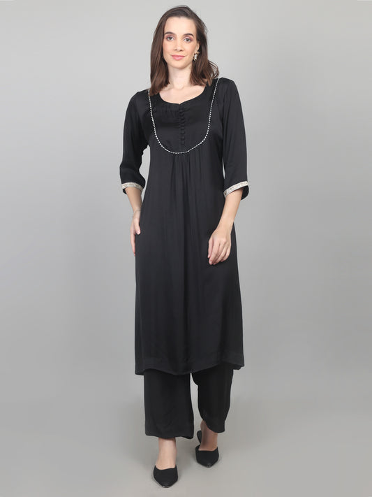 Midnight Grace Modal Satin Suit Set