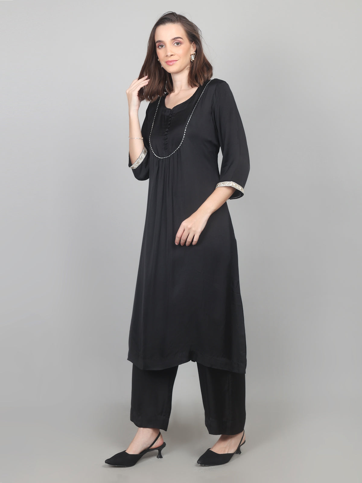 Midnight Grace Modal Satin Suit Set