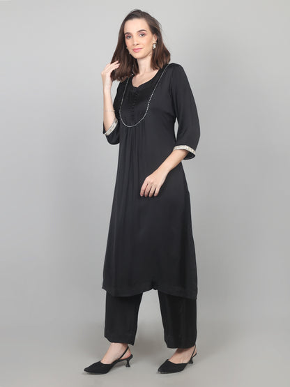 Midnight Grace Modal Satin Suit Set