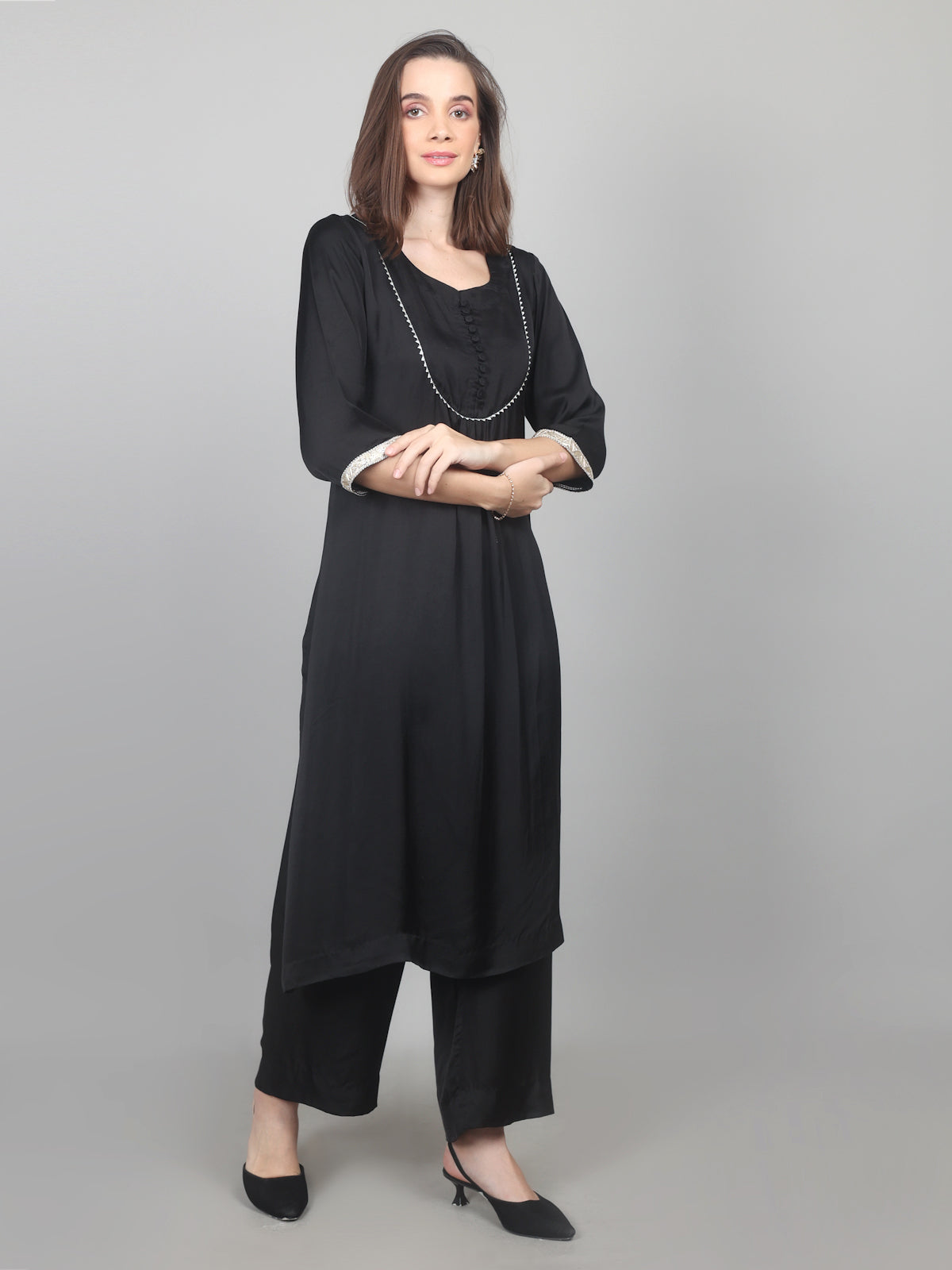 Midnight Grace Modal Satin Suit Set