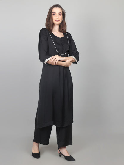 Midnight Grace Modal Satin Suit Set