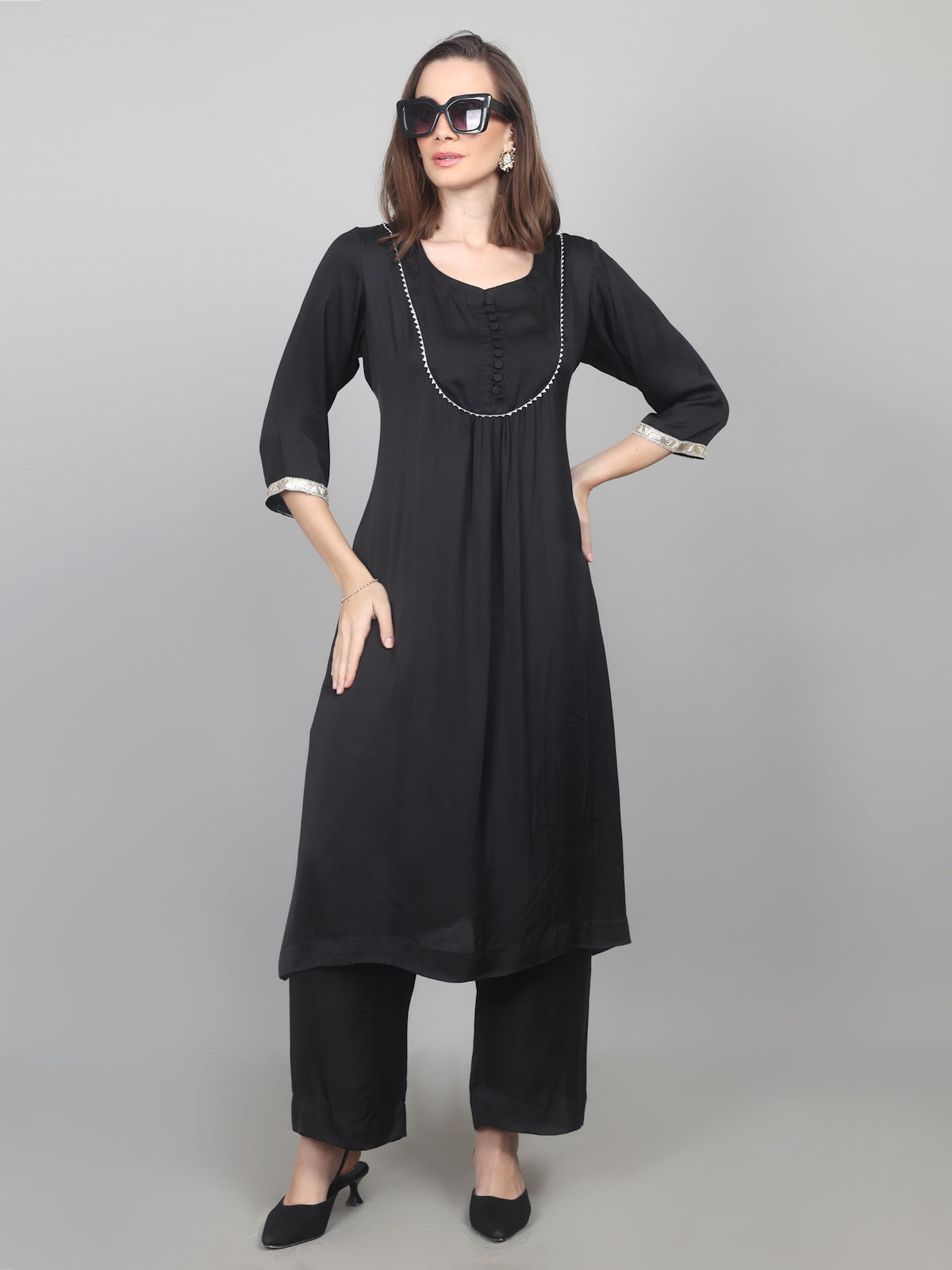 Midnight Grace Modal Satin Suit Set