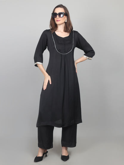 Midnight Grace Modal Satin Suit Set