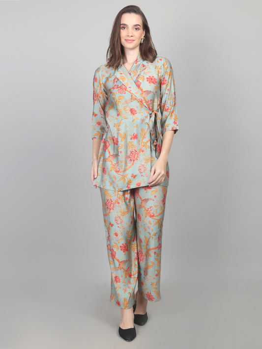 Pastel Bloom Wrap-Style Cotton Chanderi Co-ord Set