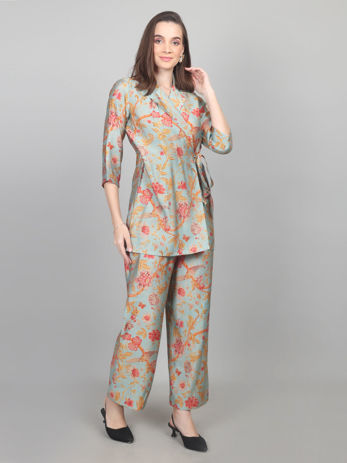 Pastel Bloom Wrap-Style Cotton Chanderi Co-ord Set