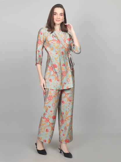 Pastel Bloom Wrap-Style Cotton Chanderi Co-ord Set