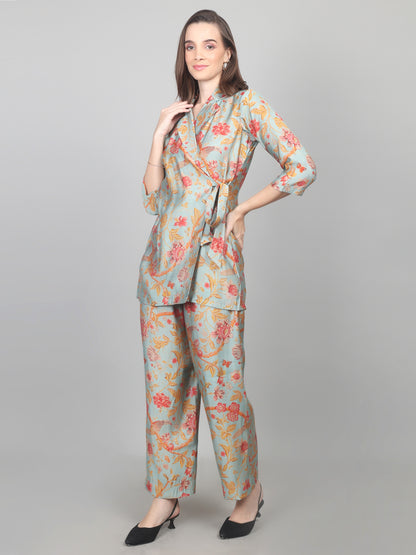 Pastel Bloom Wrap-Style Cotton Chanderi Co-ord Set