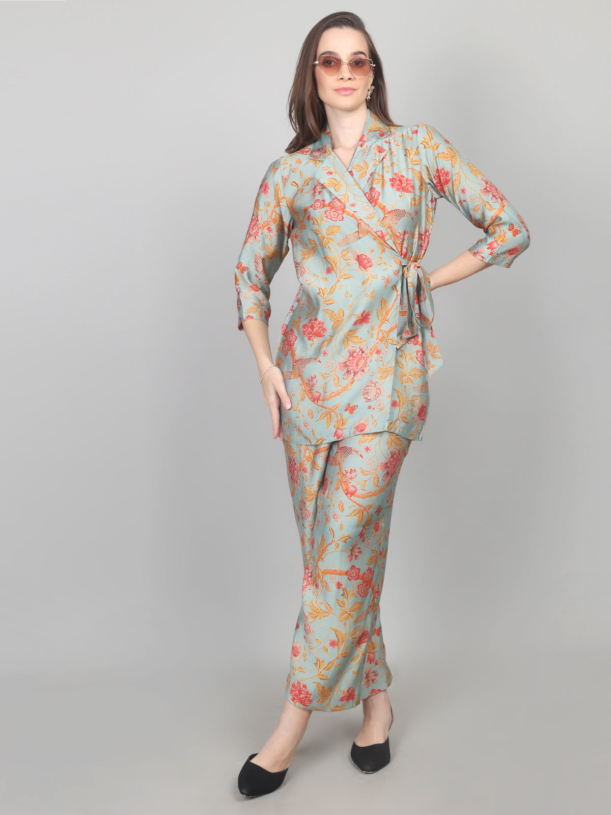 Pastel Bloom Wrap-Style Cotton Chanderi Co-ord Set