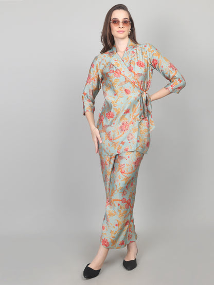 Pastel Bloom Wrap-Style Cotton Chanderi Co-ord Set