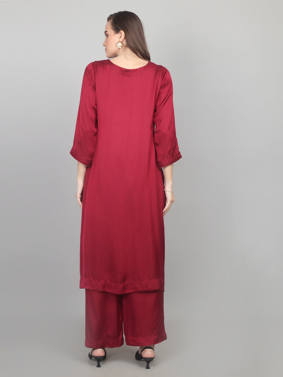Crimson Charm Modal Satin Suit Set
