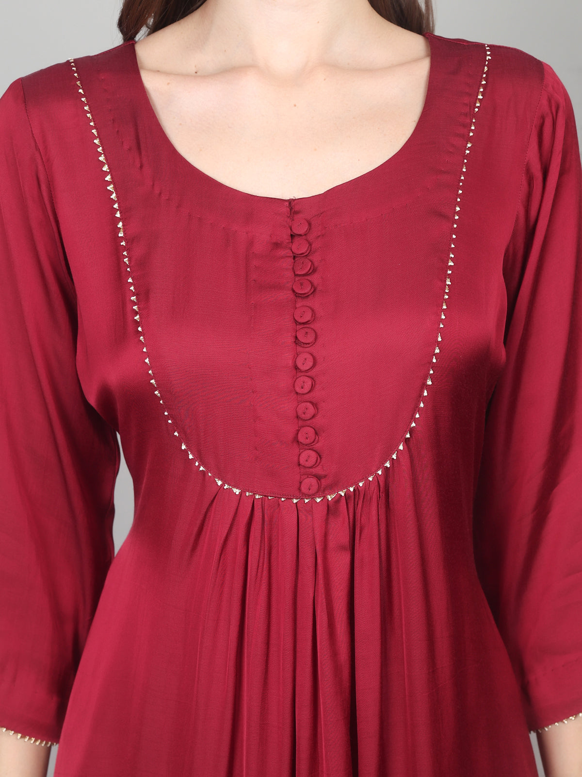 Crimson Charm Modal Satin Suit Set