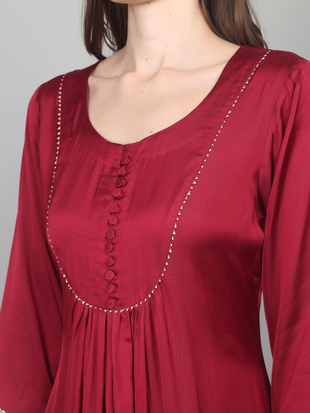 Crimson Charm Modal Satin Suit Set