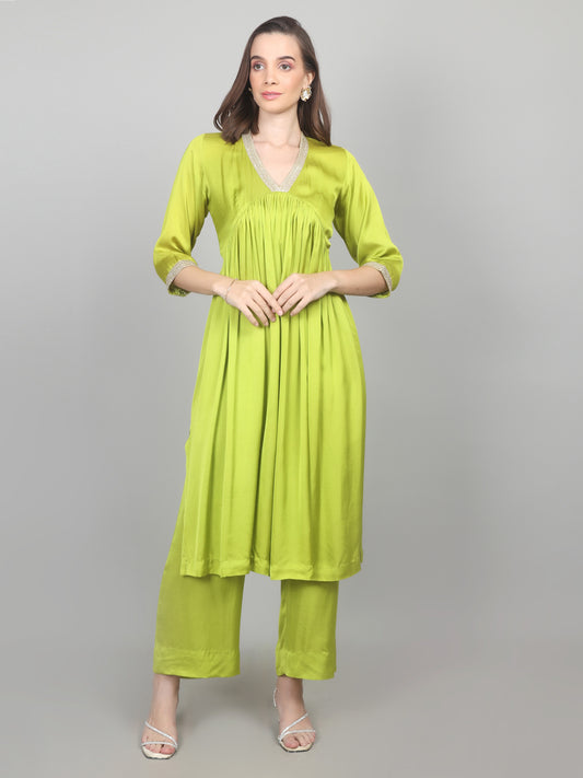 Lime Luxe Modal Satin Suit Set