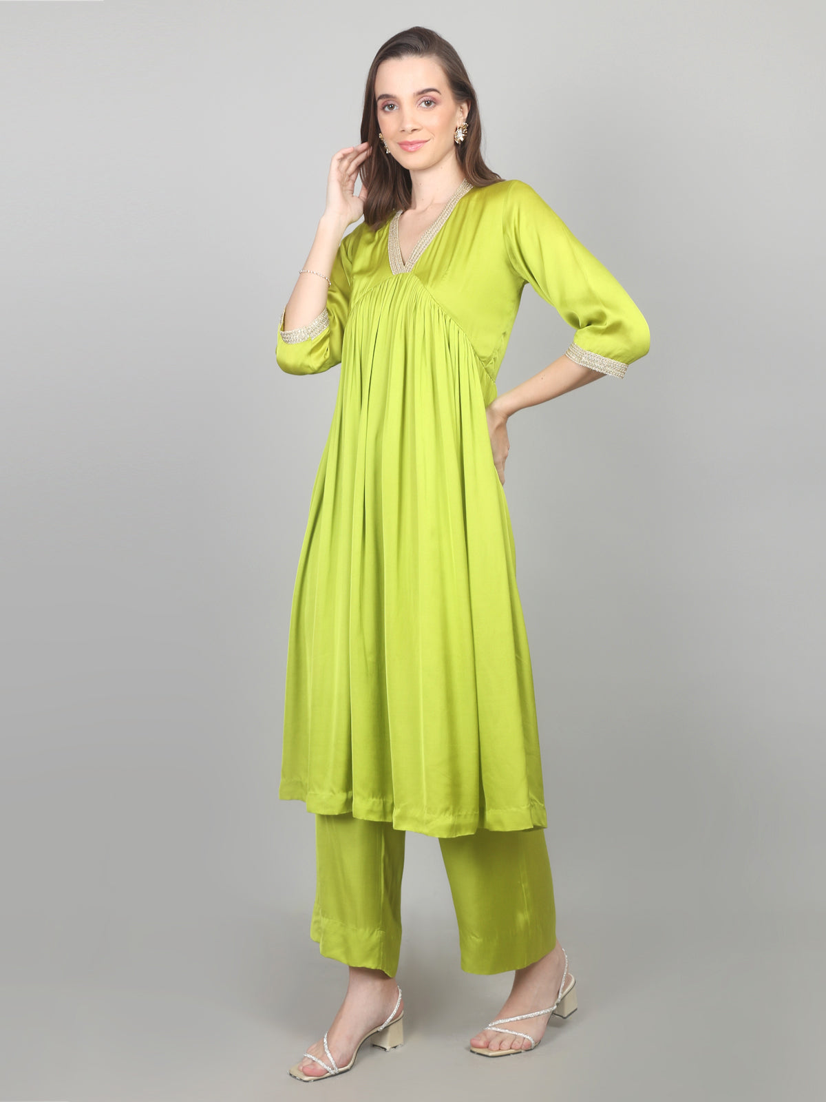 Lime Luxe Modal Satin Suit Set