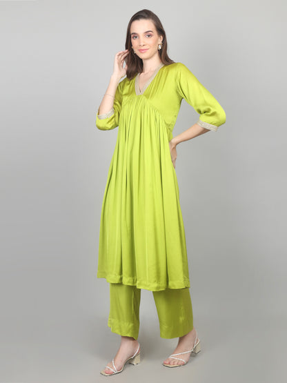 Lime Luxe Modal Satin Suit Set