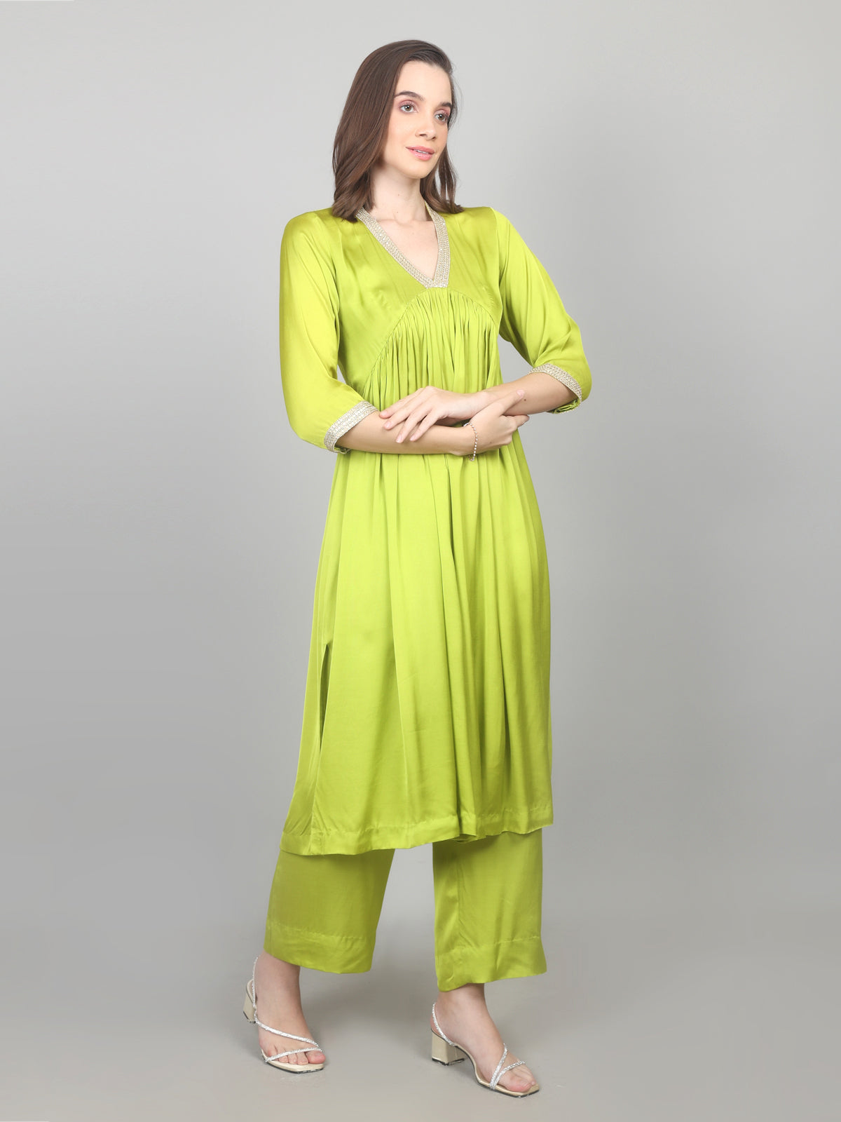 Lime Luxe Modal Satin Suit Set