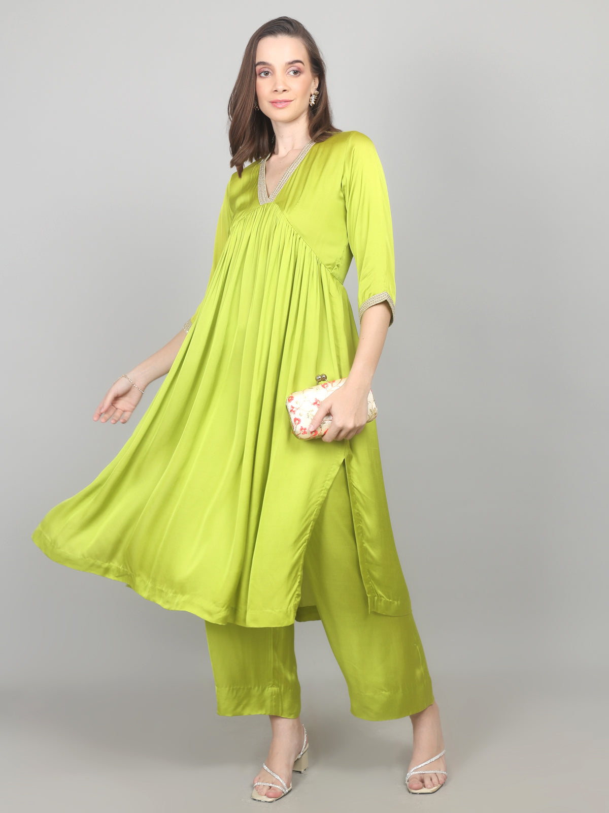 Lime Luxe Modal Satin Suit Set