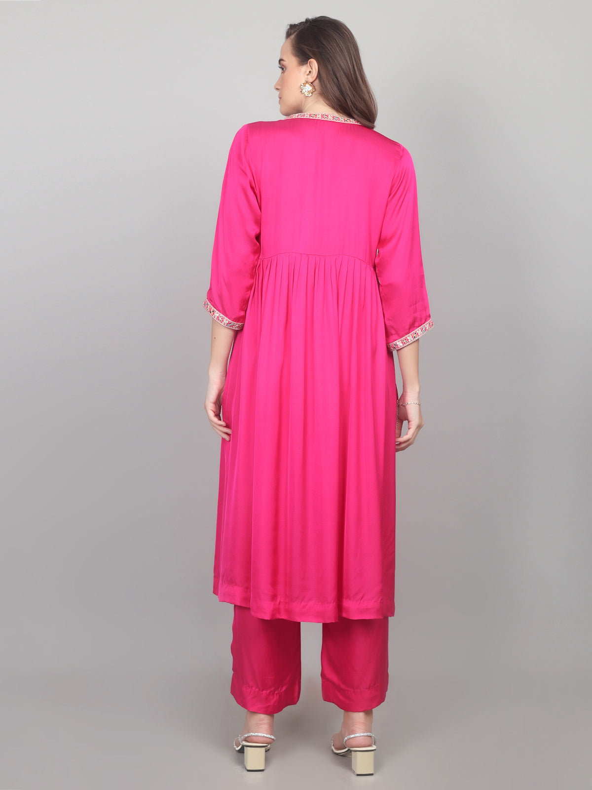 Fuchsia Bloom Modal Satin Flared Suit Set
