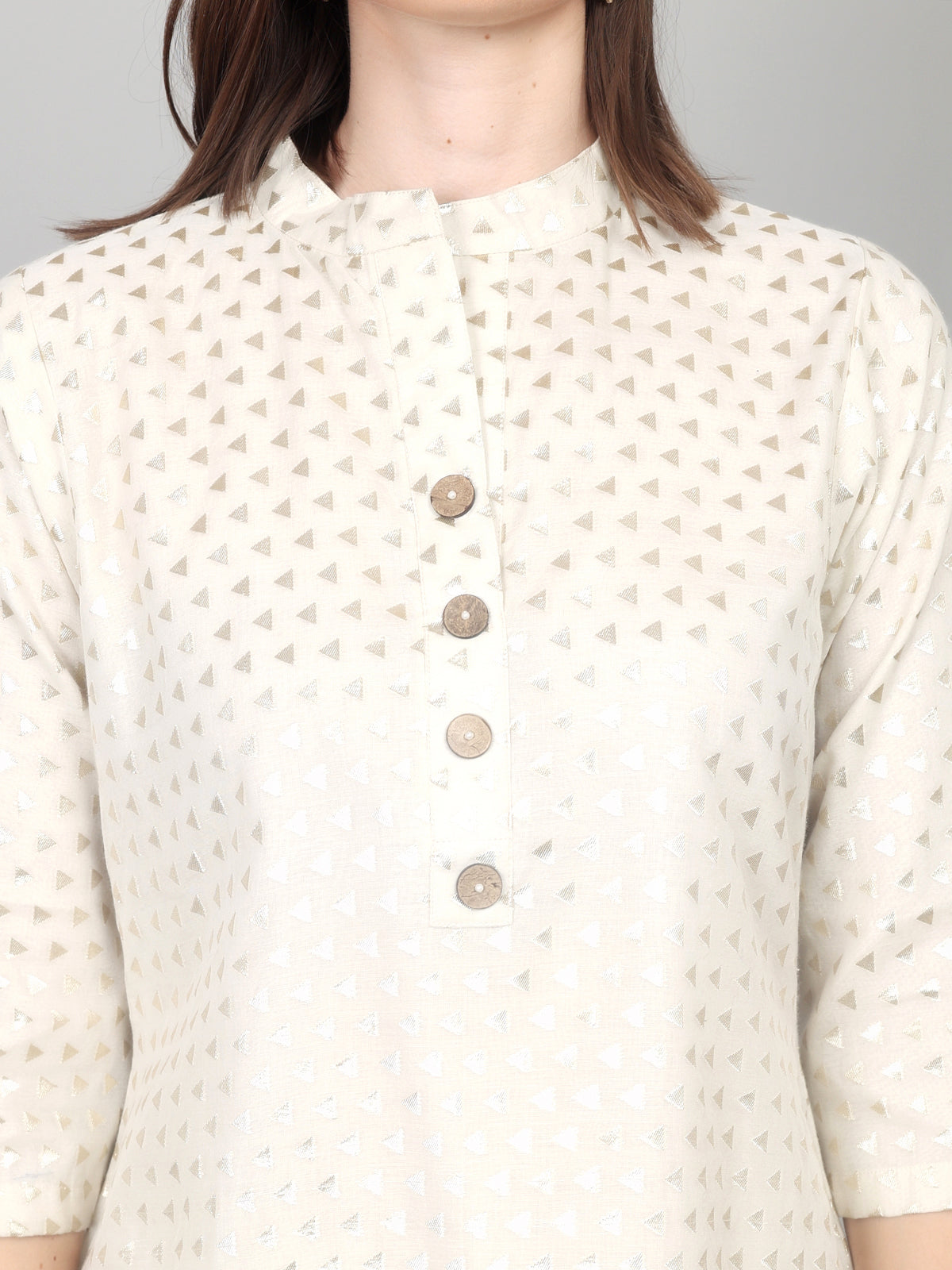 Ivory Textured Kurta Set with Minimal Embellishment