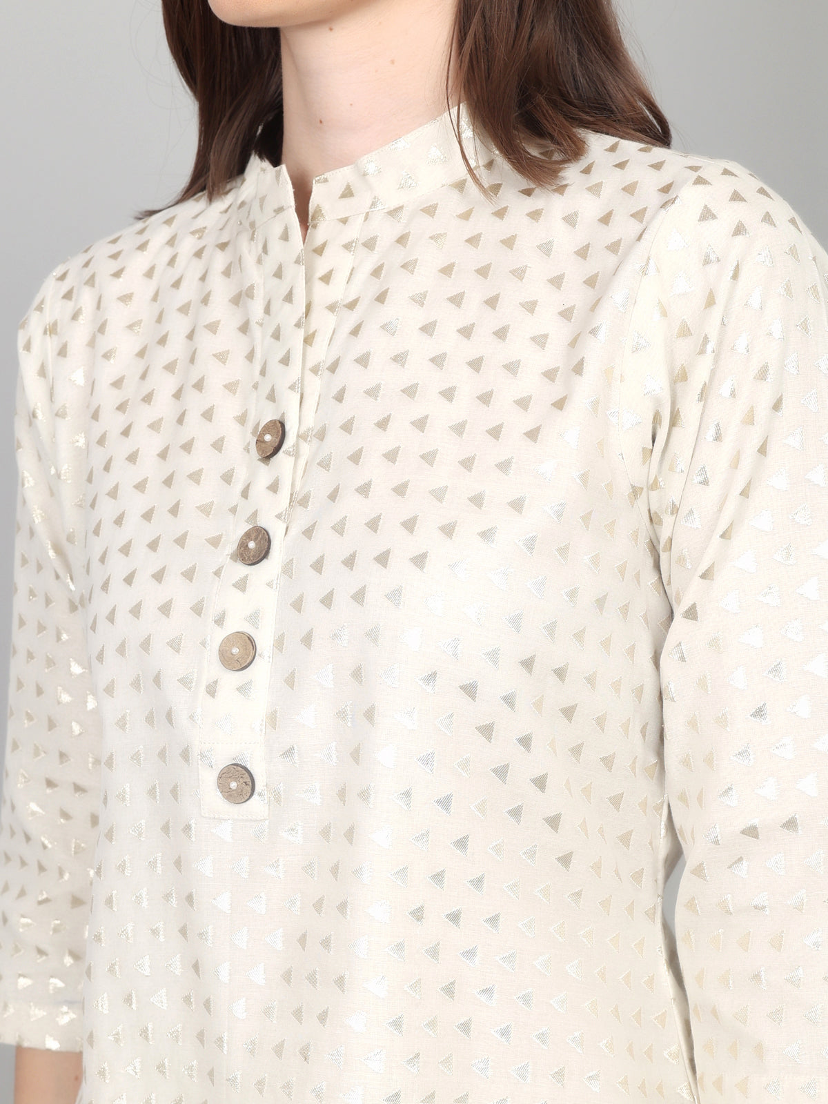 Ivory Textured Kurta Set with Minimal Embellishment
