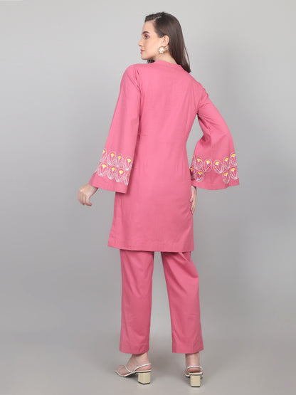 Rosewood Charm Embroidered Cotton Poplin Co-ord Set