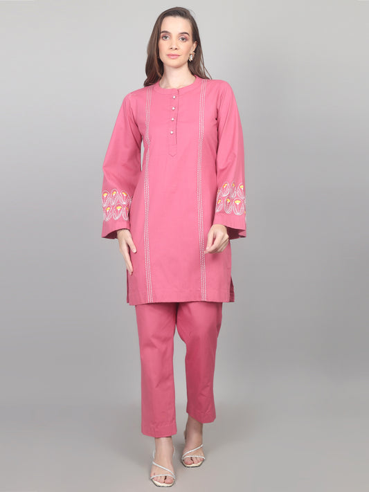 Rosewood Charm Embroidered Cotton Poplin Co-ord Set