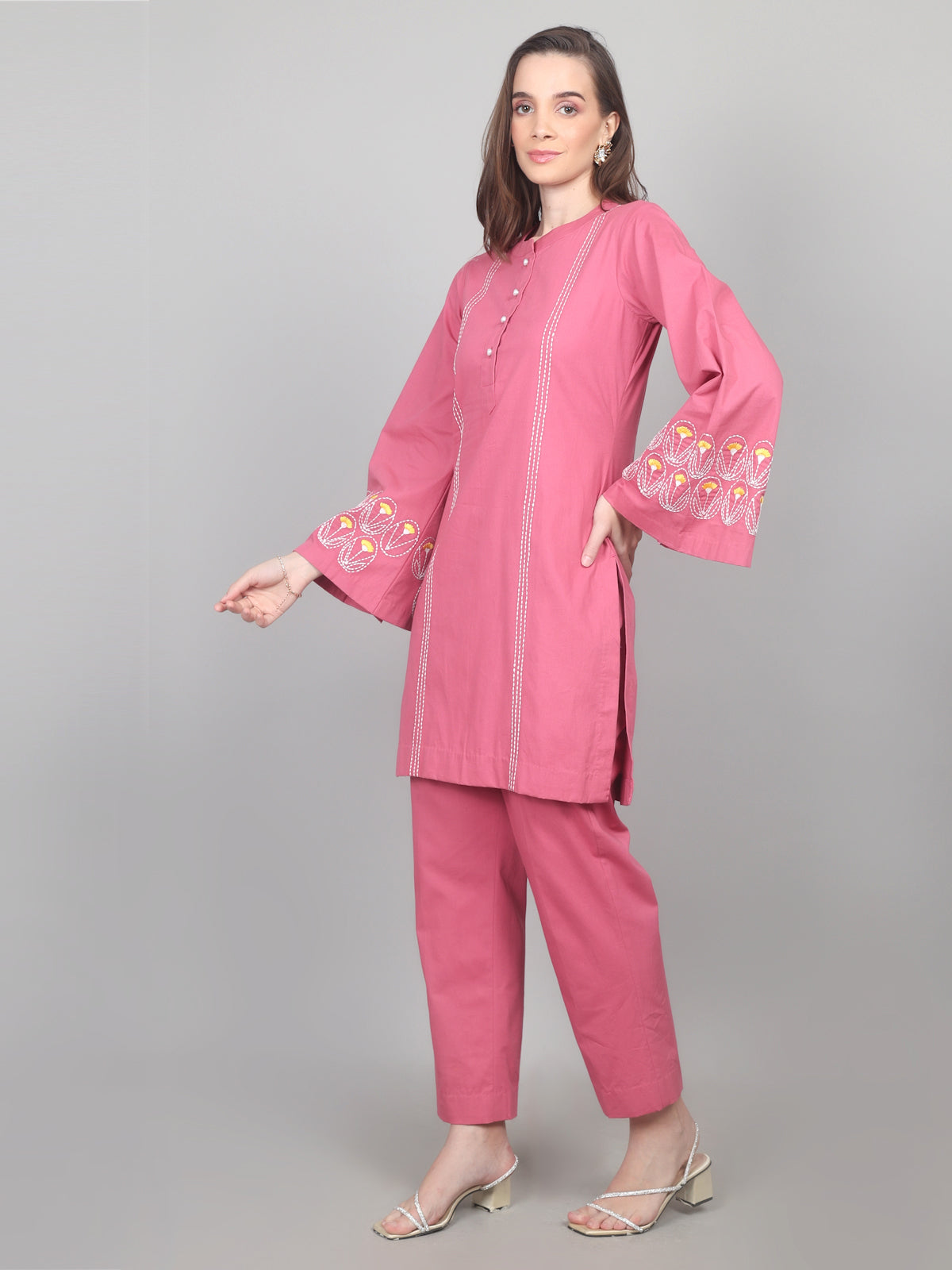 Rosewood Charm Embroidered Cotton Poplin Co-ord Set