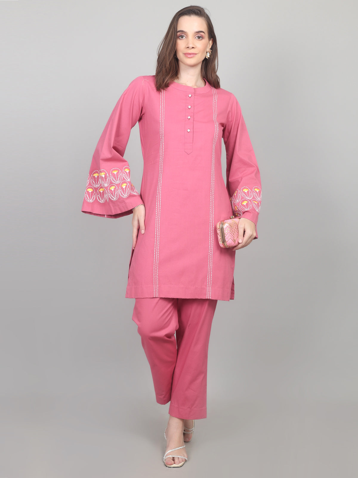 Rosewood Charm Embroidered Cotton Poplin Co-ord Set