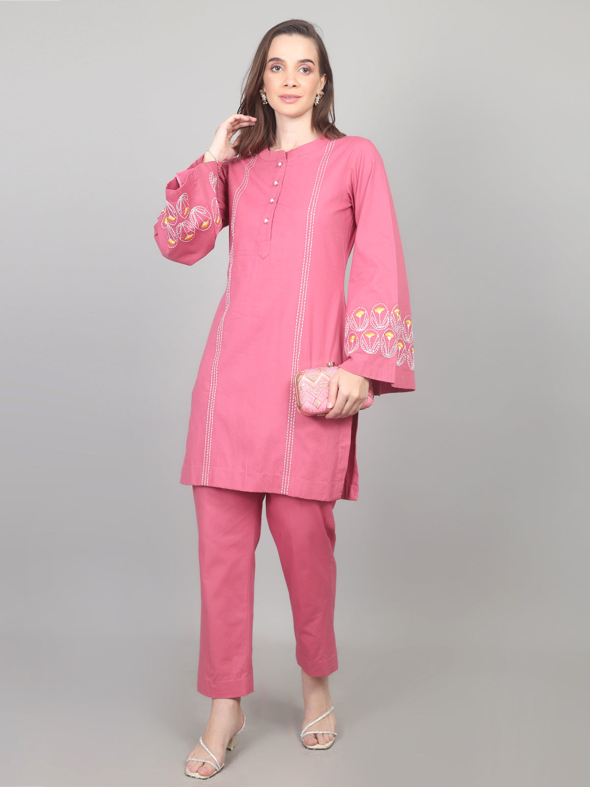 Rosewood Charm Embroidered Cotton Poplin Co-ord Set