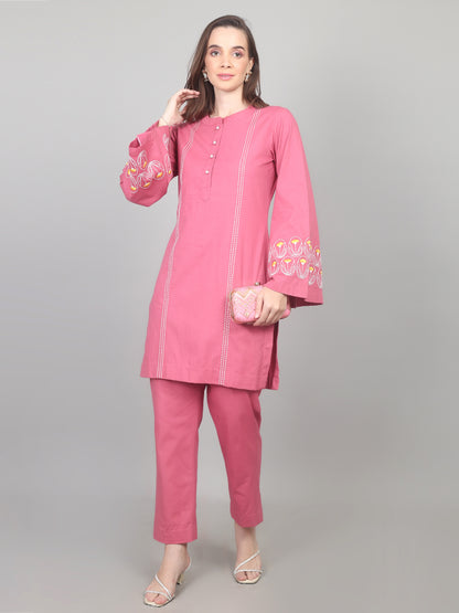 Rosewood Charm Embroidered Cotton Poplin Co-ord Set