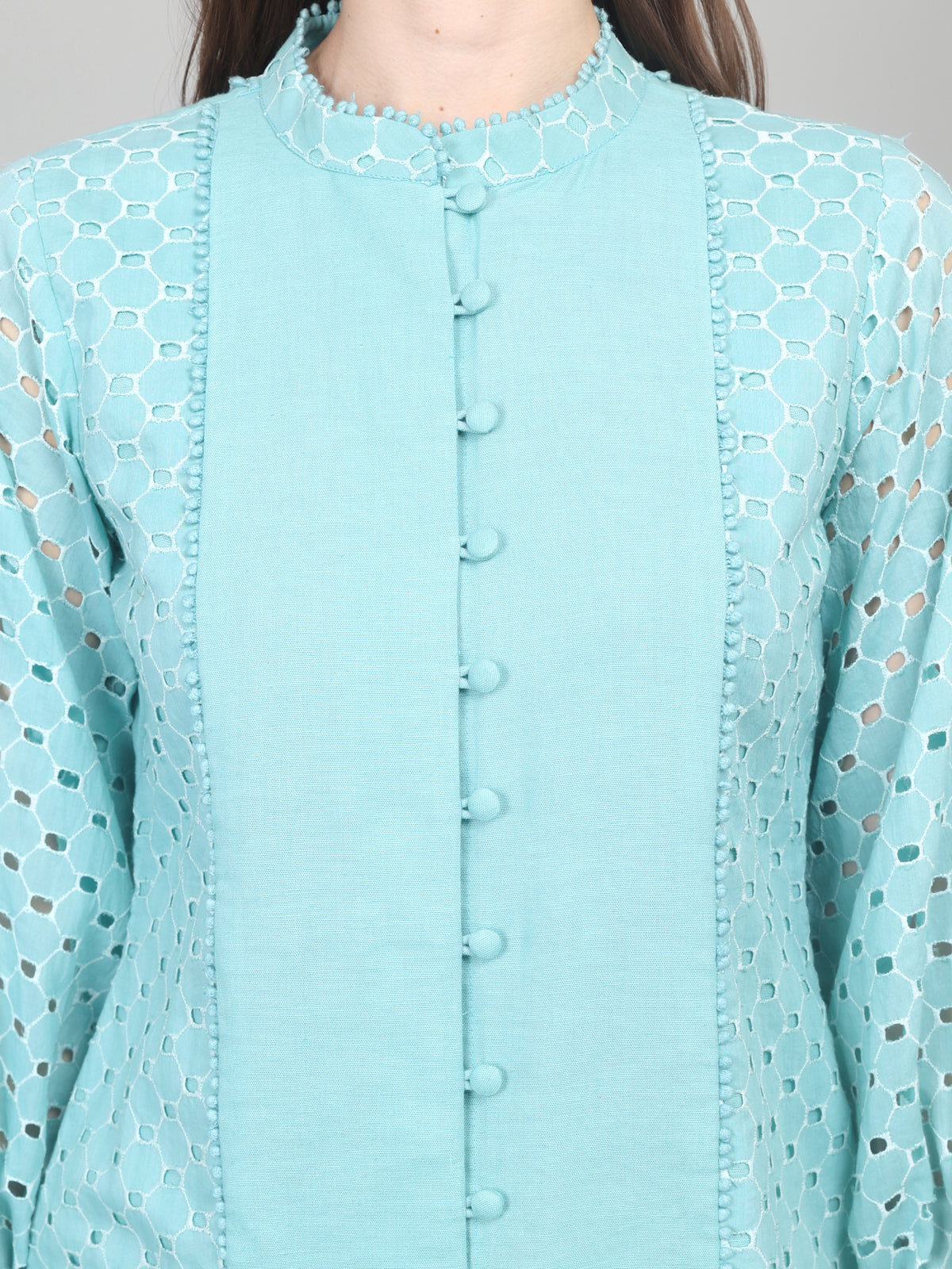 Turquoise Blue Elegance Cotton Schiffli Co-ord Set